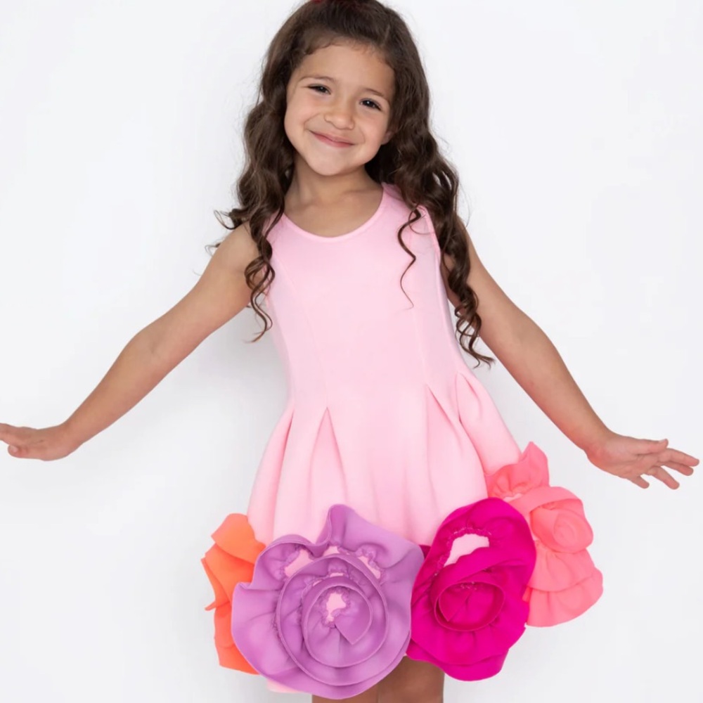 Never Worn Pink Sleeveless Dress with Floral Accents